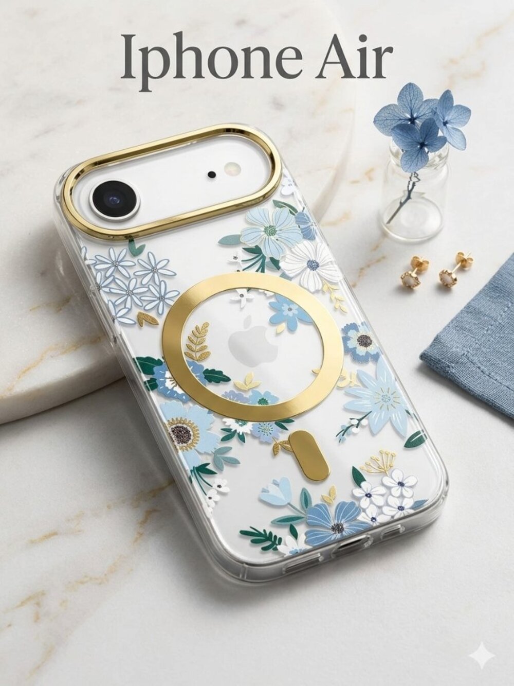 Magnetic Clear Case for iPhone Air 6.5" – Gold Glitter Flower